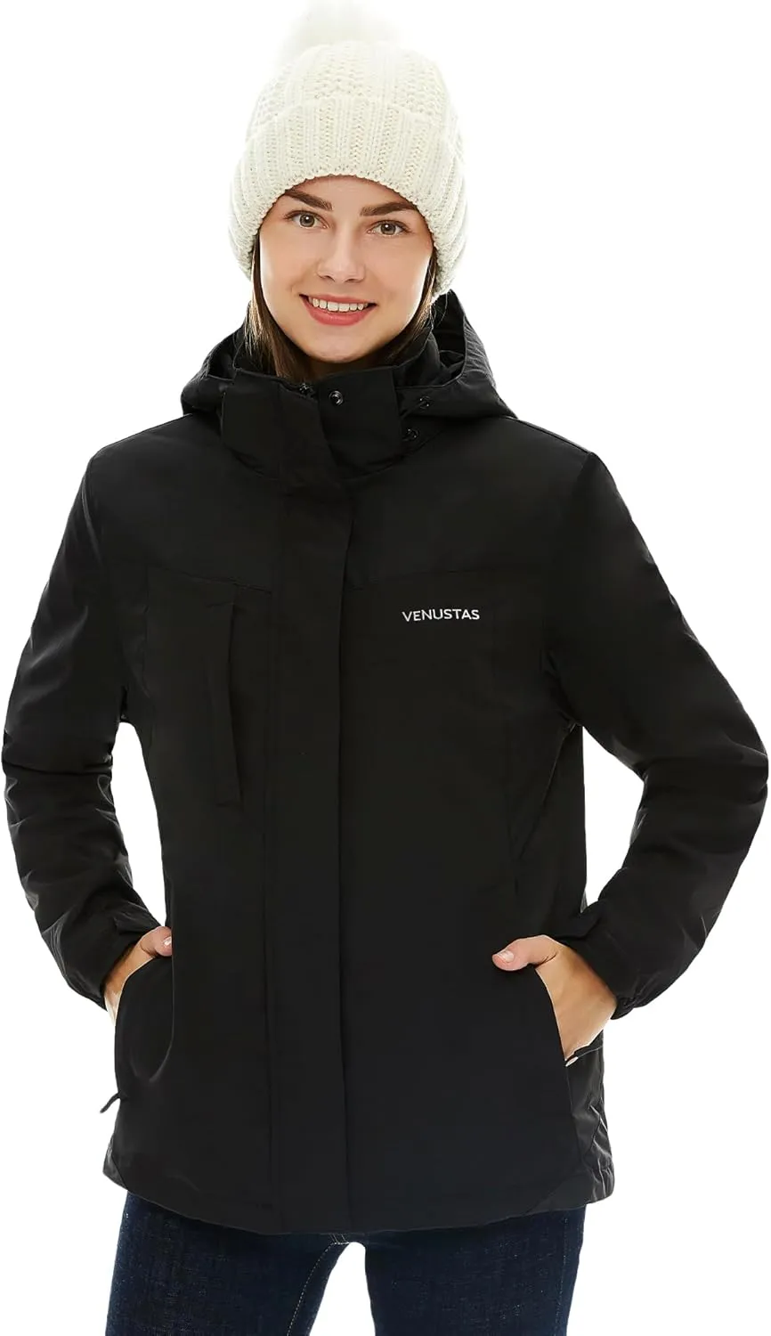 Venustas Women’s 3-in-1 Heated Jacket with Battery, Waterproof Jacket with Hood for Skiing