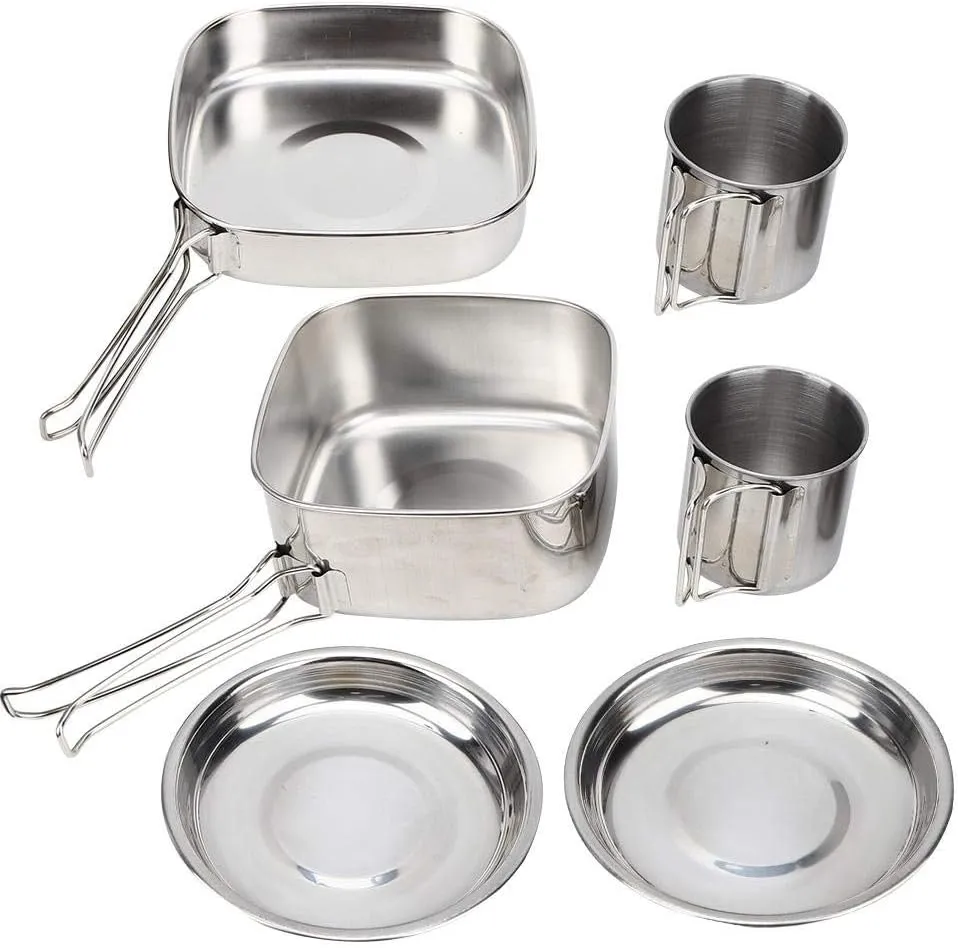 VGEBY 6Pcs/Set Camping Cookware Set, Stainless Steel Outdoor Pot Pan Sets for Backpacking Hiking Picnic