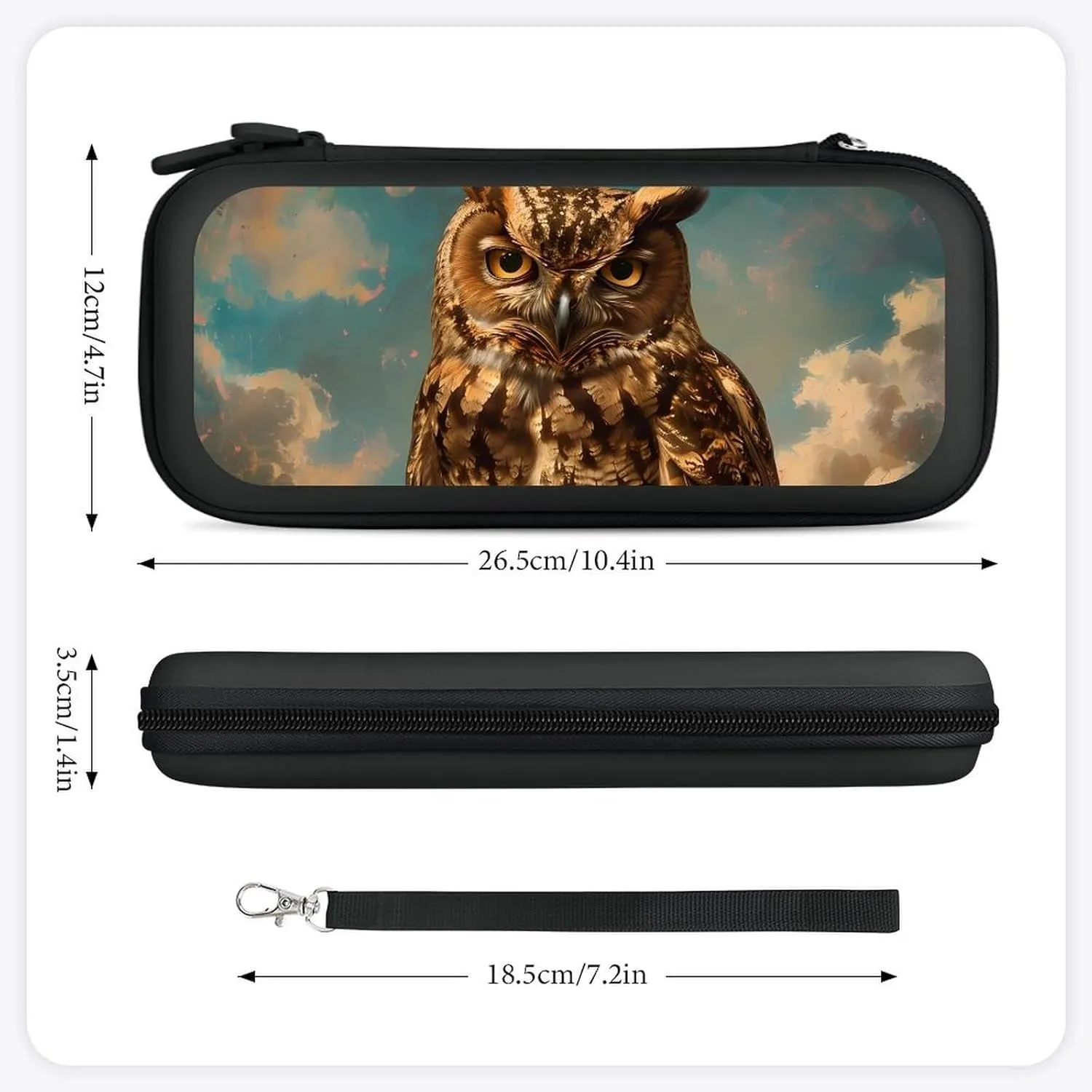 Vintage Owl Perched on Branch Hard Shell Travel Case with Rope 15 Game Card Pockets Compatible with Switch Protective