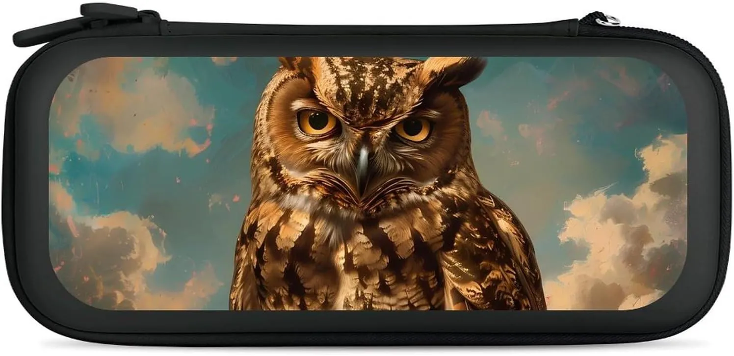 Vintage Owl Perched on Branch Hard Shell Travel Case with Rope 15 Game Card Pockets Compatible with Switch Protective