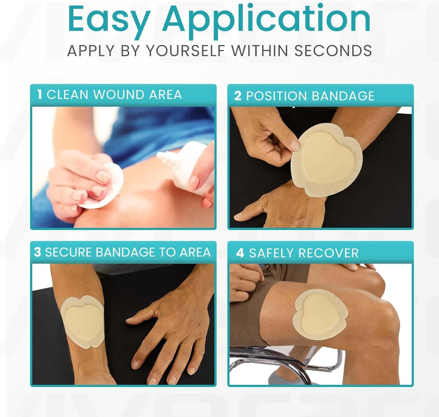 ViveCare Sacral Silicone Foam Dressing 7x7 With Border Adhesive - Bed Sore Bandage - Silicone Bordered Sacral Pad - Pressure Sore & Ulcer Patches (5 Pack)