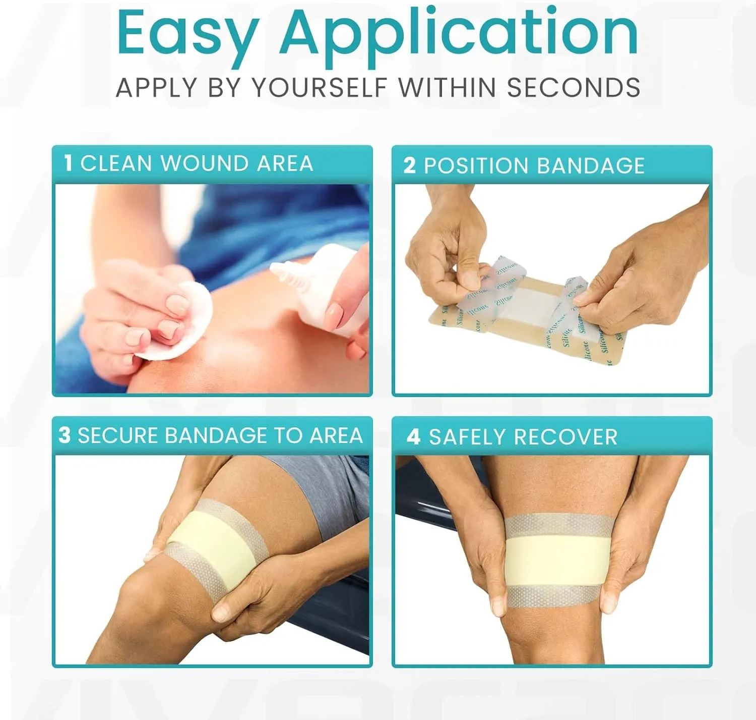 ViveCare Silicone Foam Dressing 4x8 with Border Adhesive - Bed Sore Bandage Foam Wound Dressing - Silicone Bordered Foam Dressing with Adhesive Border - Pressure Sore & Ulcer Wound Patches (5 Pack)