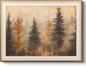 VIYYIEA Framed Wall Art for Living Room, Autumn Forest Canvas Prints, Vintage Home Decor, Landscape Painting Picture, Bathroom Wall Decor Gifts for Friends or Family -【Misty Forest】-(16L x 12W)