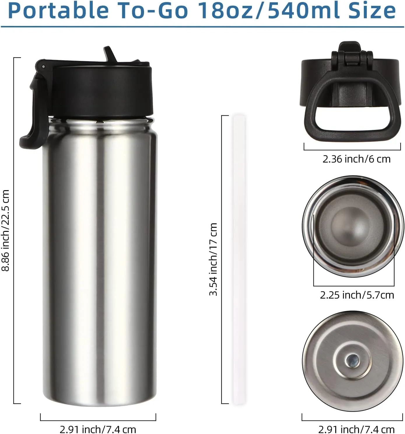 Volhoply 18oz Insulated Water Bottle Bulk 8 Pack,Kids Stainless Steel Water Bottles with Straw,Reusable Metal Thermos Water Bottle,Double Wall Vacuum Sports Water Flask For Cold Drink(Silver,8 Set)