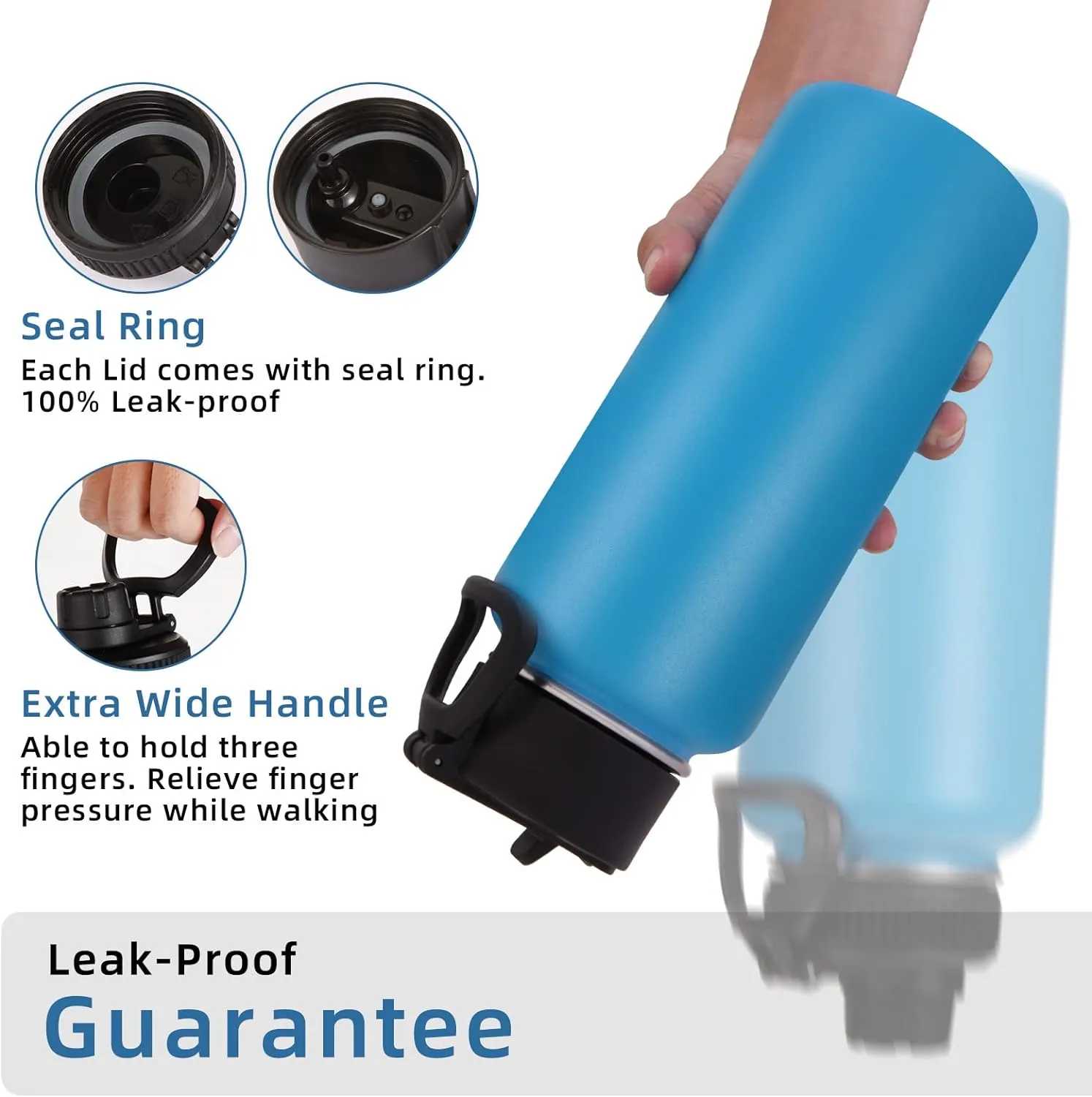 Volhoply 32 oz Insulated Water Bottles Bulk 2 Pack with Straw Lid & Spout Lid,Stainless Steel Sports Water Bottle,Double Wall Vacuum Cups,Leakproof Wide Mouth Metal Flask for Hiking,Camping(Blue,2)