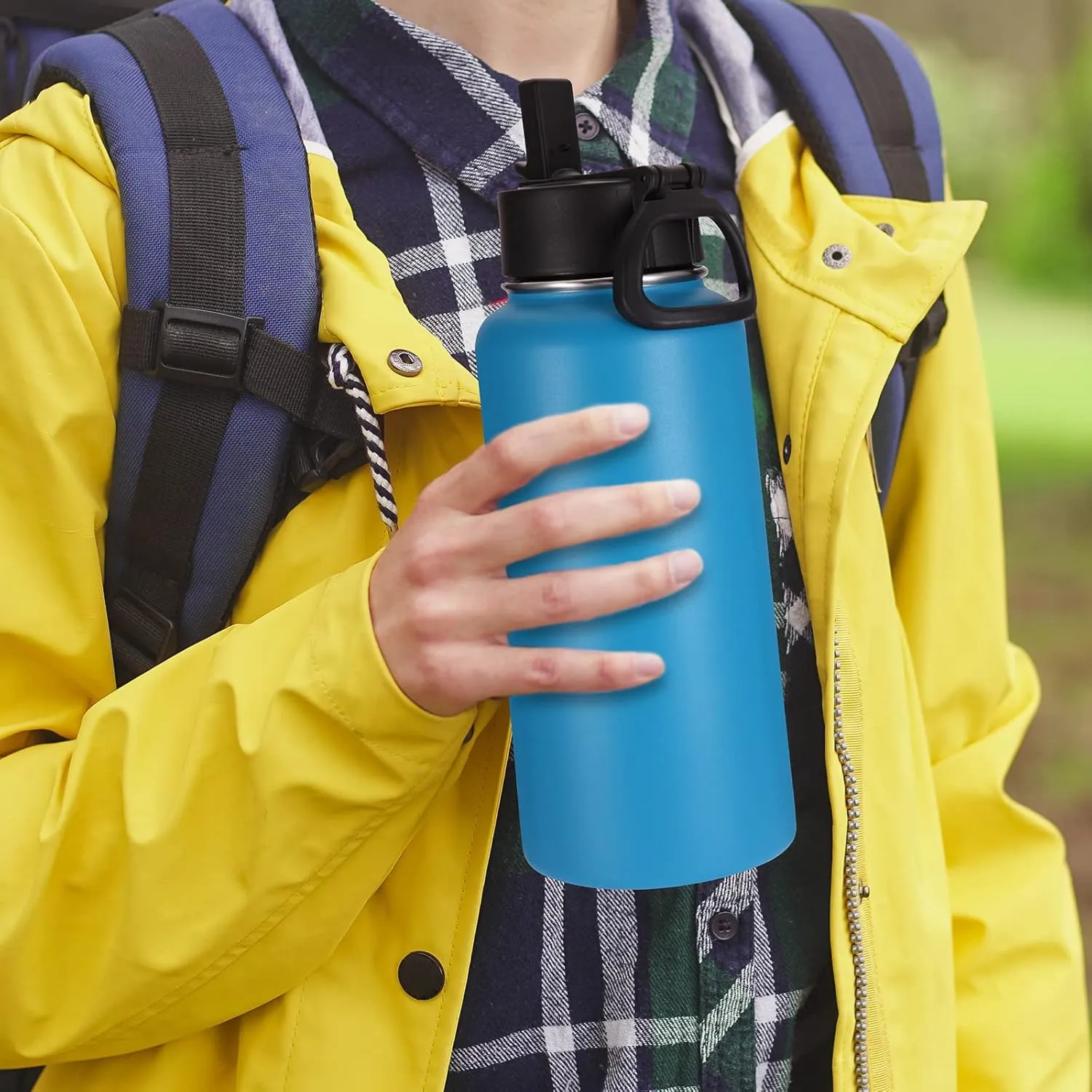 Volhoply 32 oz Insulated Water Bottles Bulk 2 Pack with Straw Lid & Spout Lid,Stainless Steel Sports Water Bottle,Double Wall Vacuum Cups,Leakproof Wide Mouth Metal Flask for Hiking,Camping(Blue,2)