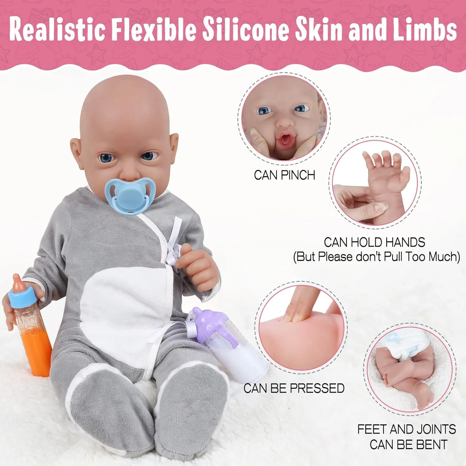 Vollence 18 inch Full Body Silicone Baby Dolls, Not Vinyl Dolls, Soft Silicone Dolls Full Silicone Baby,Collectible Dolls, Baby Gifts, Teaching Dolls - Boy
