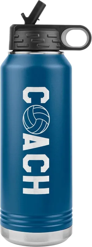 Volleyball Coach Water Bottle - 32oz Insulated Engraved Stainless Steel Flip Top With Straw Volleyball Coach Gift Blue