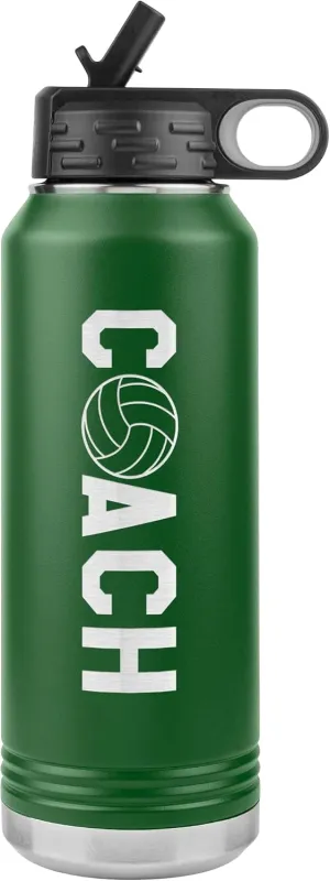Volleyball Coach Water Bottle - 32oz Insulated Engraved Stainless Steel Flip Top With Straw Volleyball Coach Gift Green
