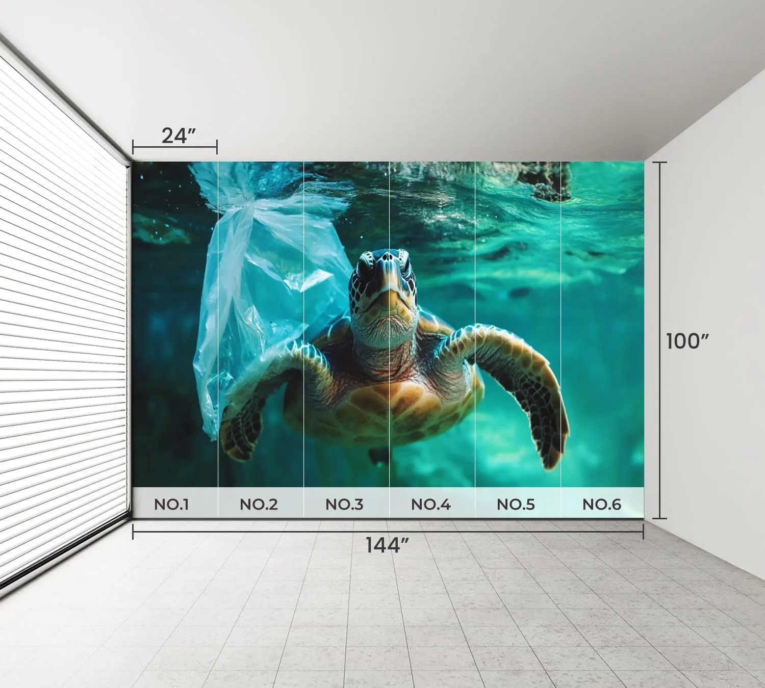Wall Mural Wallpaper Turtle sea polluted Plastic Bag Removable Silk Wall Sticker Decor for Living Room Bedroom 100"x144" (Not Self-Adhesive Peel & Stick)