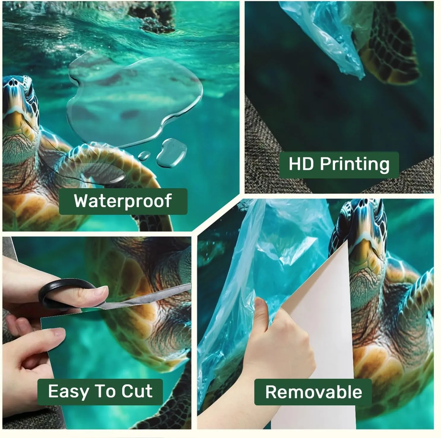 Wall Mural Wallpaper Turtle sea polluted Plastic Bag Removable Silk Wall Sticker Decor for Living Room Bedroom 100"x144" (Not Self-Adhesive Peel & Stick)
