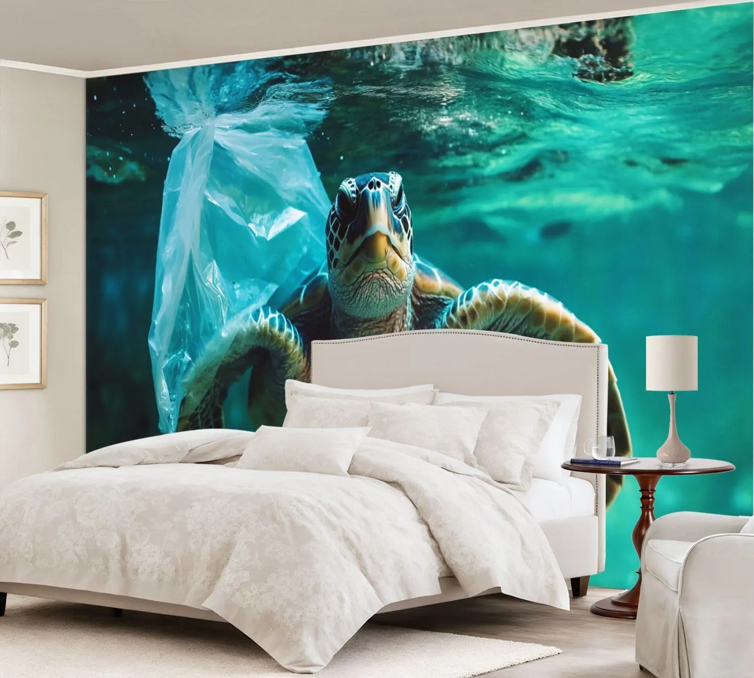 Wall Mural Wallpaper Turtle sea polluted Plastic Bag Removable Silk Wall Sticker Decor for Living Room Bedroom 100"x144" (Not Self-Adhesive Peel & Stick)