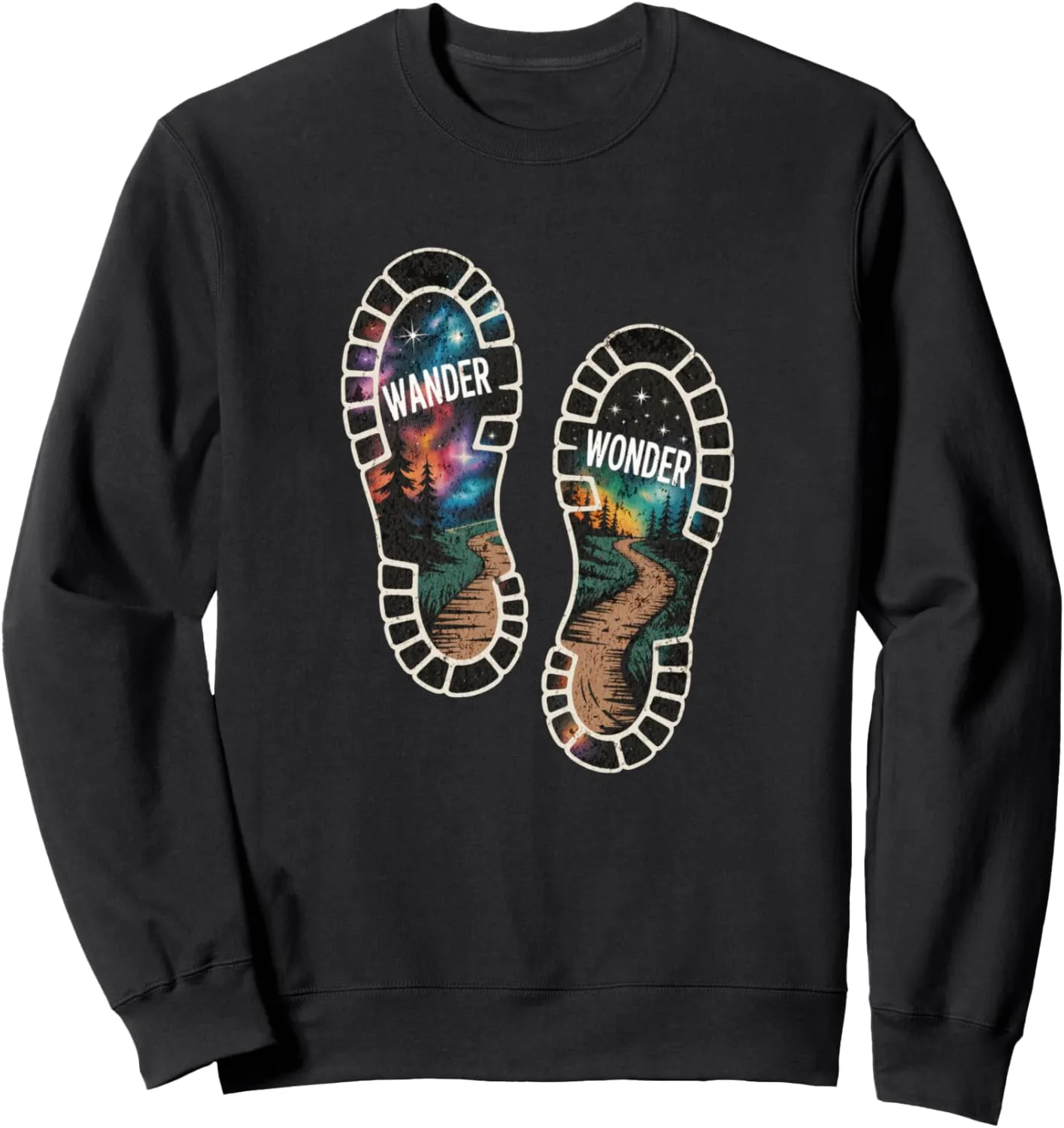 Wander Wonder Hiking Walking Trail Boot Print Design Sweatshirt