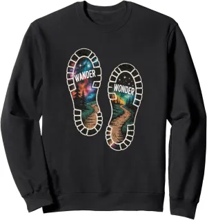 Wander Wonder Hiking Walking Trail Boot Print Design Sweatshirt