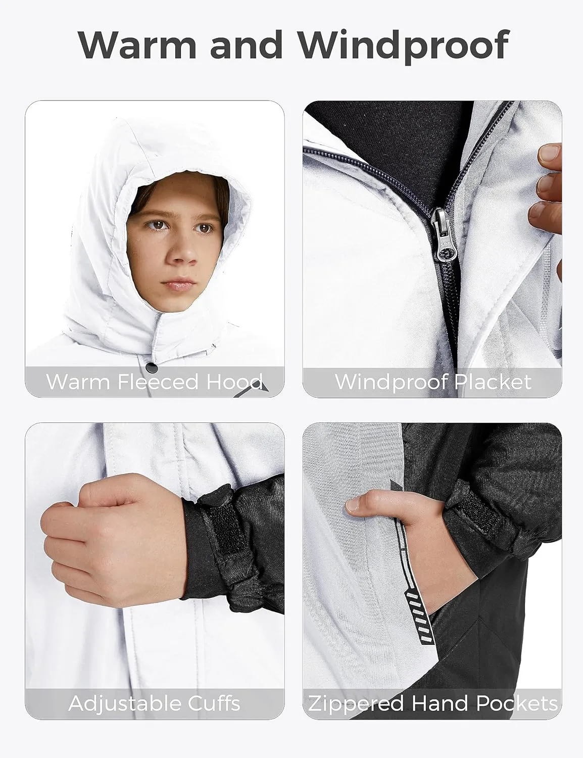wantdo Boy's Ski Jacket Warm Fleece Winter Coat Waterproof Snow Jacket Rain Coat