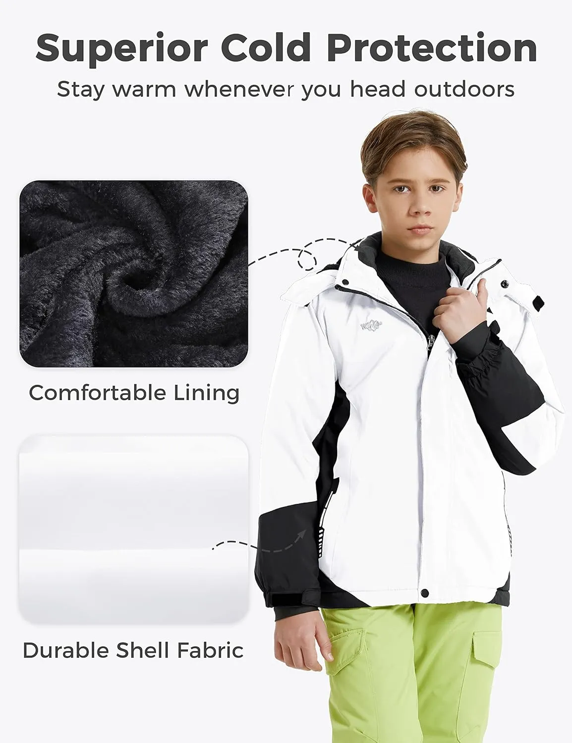 wantdo Boy's Ski Jacket Warm Fleece Winter Coat Waterproof Snow Jacket Rain Coat