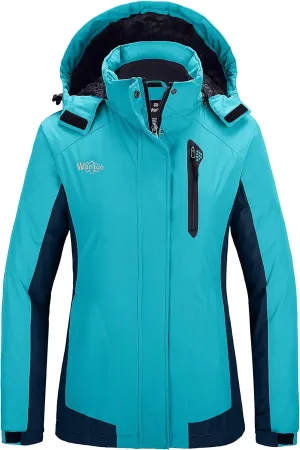 Wantdo Women's Waterproof Ski Jacket Warm Winter Coats Windproof Fleece Rain Jackets Outdoor Outwear