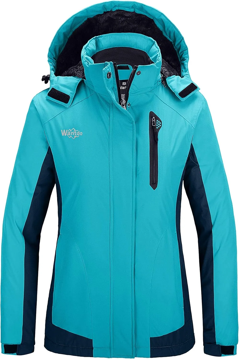 Wantdo Women's Waterproof Ski Jacket Warm Winter Coats Windproof Fleece Rain Jackets Outdoor Outwear