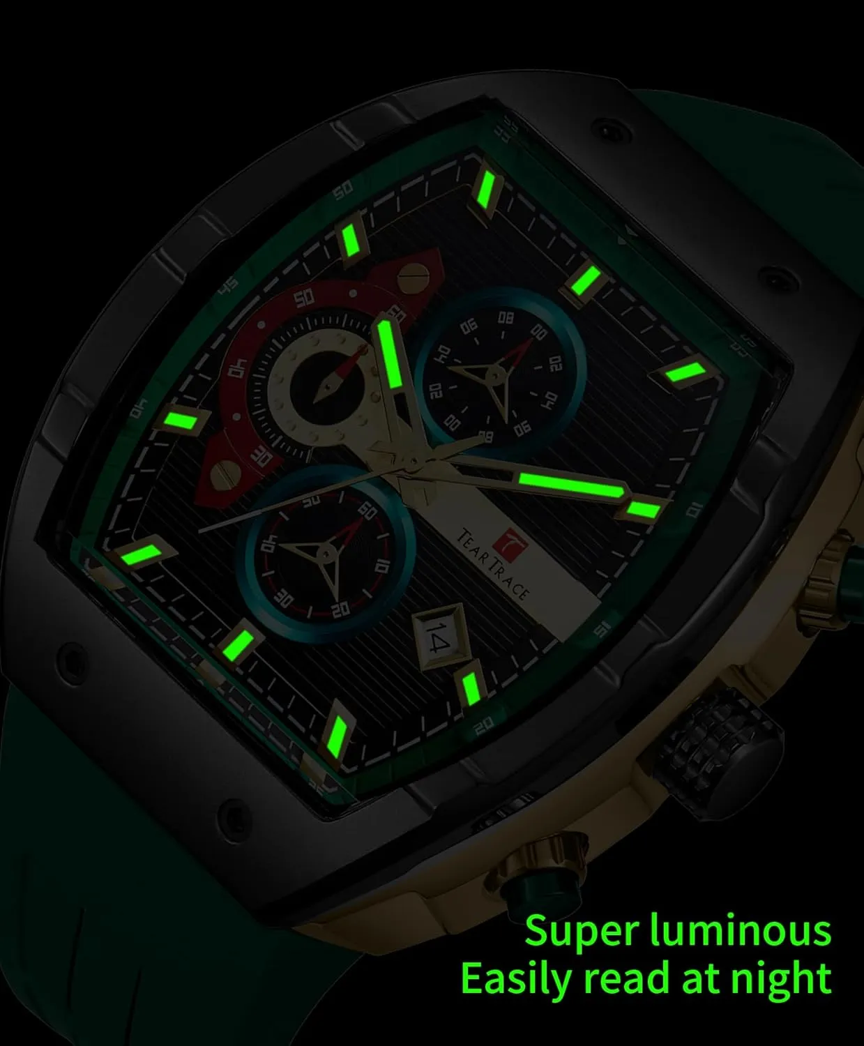 Watches for Men Analog Quartz Waterproof Sport Men’s Watch Tonneau Chronograph Luminous Fashionable Unique Casual Watch with Silicone Strap
