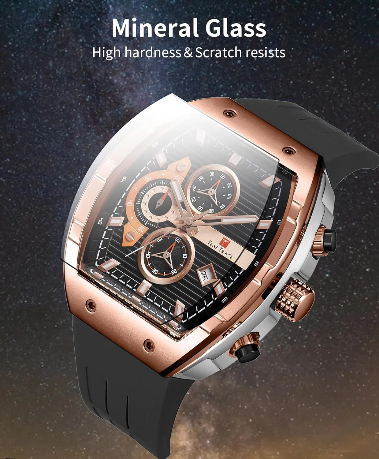 Watches for Men Analog Quartz Waterproof Sport Men’s Watch Tonneau Chronograph Luminous Fashionable Unique Casual Watch with Silicone Strap