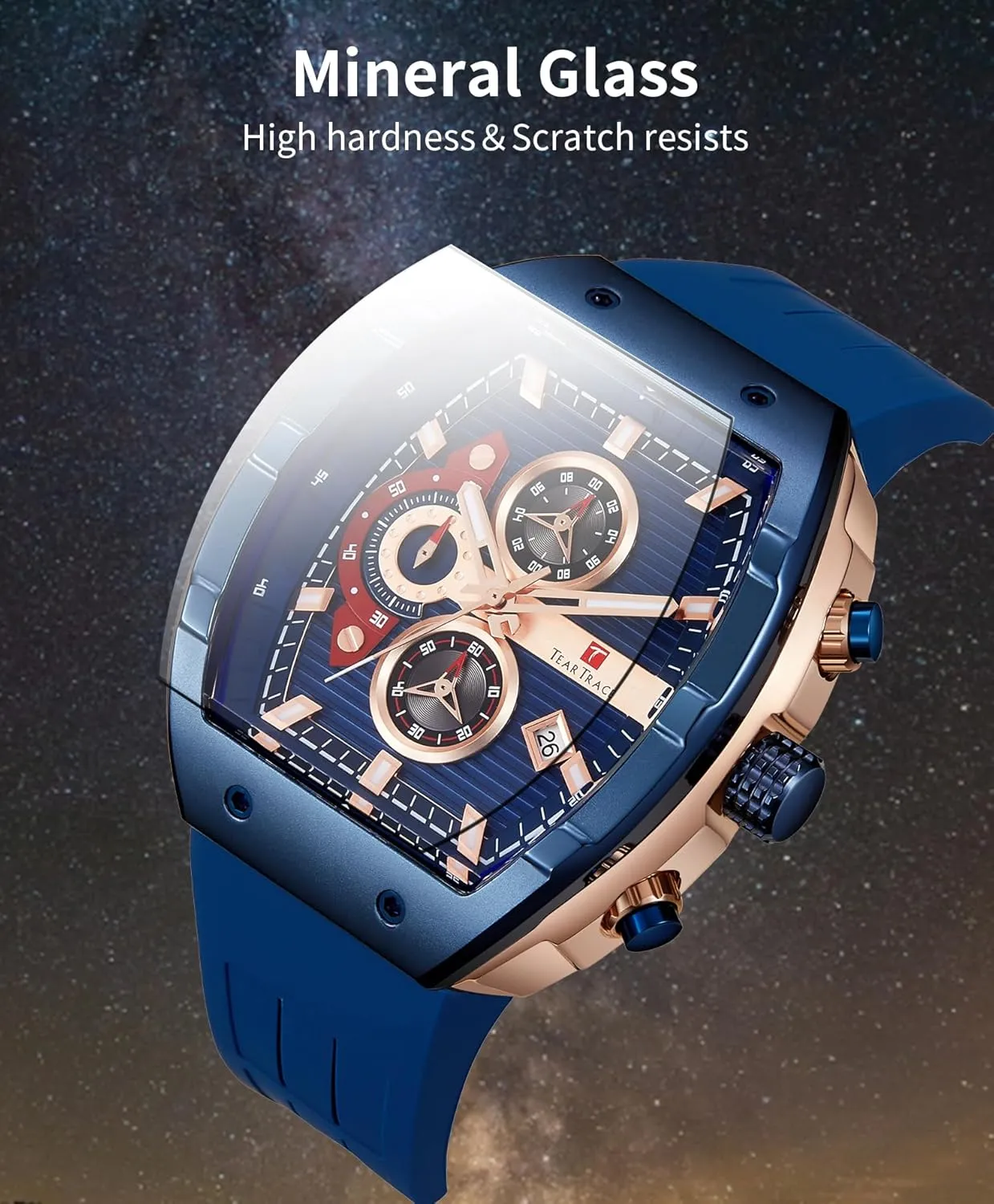 Watches for Men Analog Quartz Waterproof Sport Men’s Watch Tonneau Chronograph Luminous Fashionable Unique Casual Watch with Silicone Strap