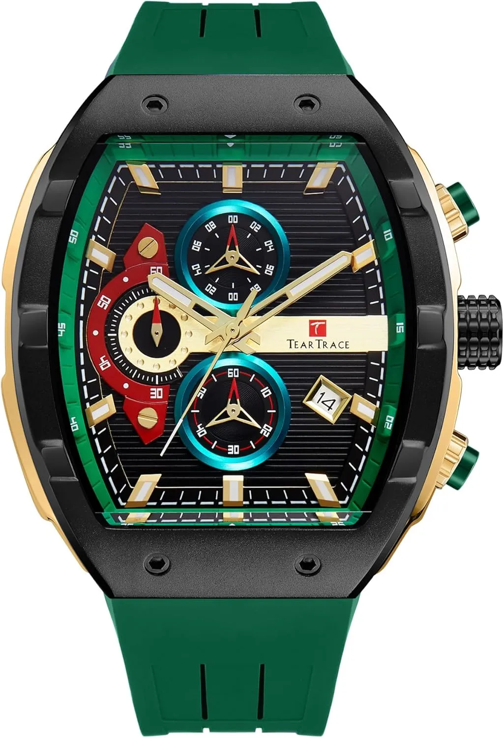 Watches for Men Analog Quartz Waterproof Sport Men’s Watch Tonneau Chronograph Luminous Fashionable Unique Casual Watch with Silicone Strap