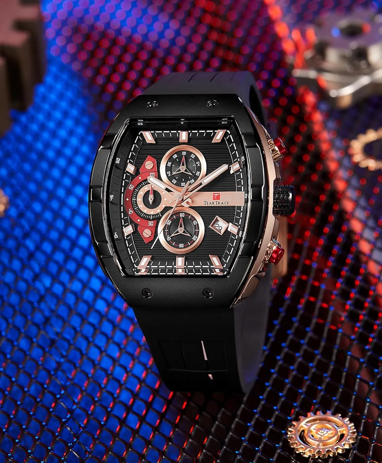 Watches for Men Analog Quartz Waterproof Sport Men’s Watch Tonneau Chronograph Luminous Fashionable Unique Casual Watch with Silicone Strap