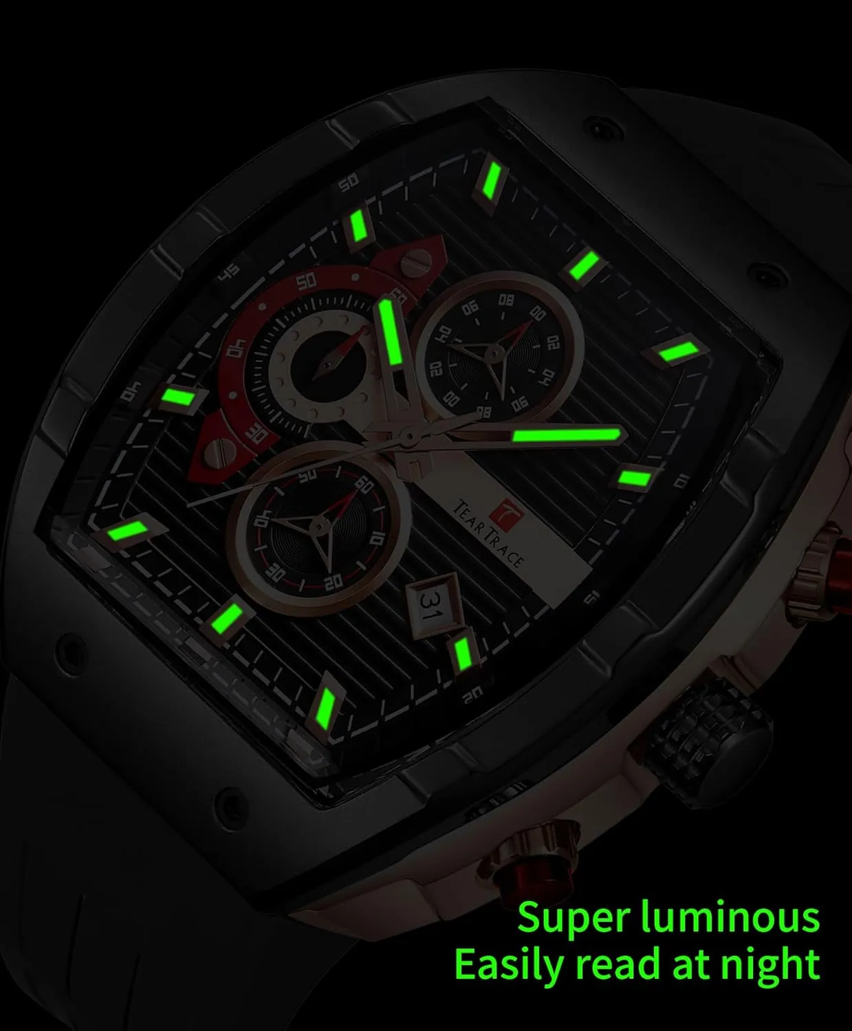 Watches for Men Analog Quartz Waterproof Sport Men’s Watch Tonneau Chronograph Luminous Fashionable Unique Casual Watch with Silicone Strap