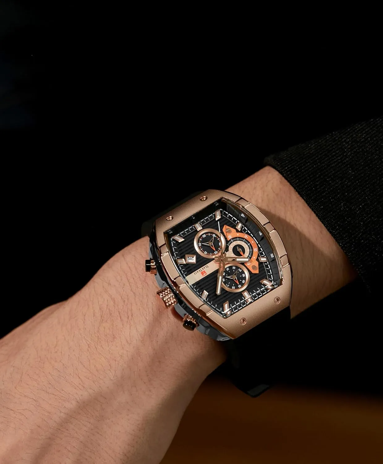 Watches for Men Analog Quartz Waterproof Sport Men’s Watch Tonneau Chronograph Luminous Fashionable Unique Casual Watch with Silicone Strap