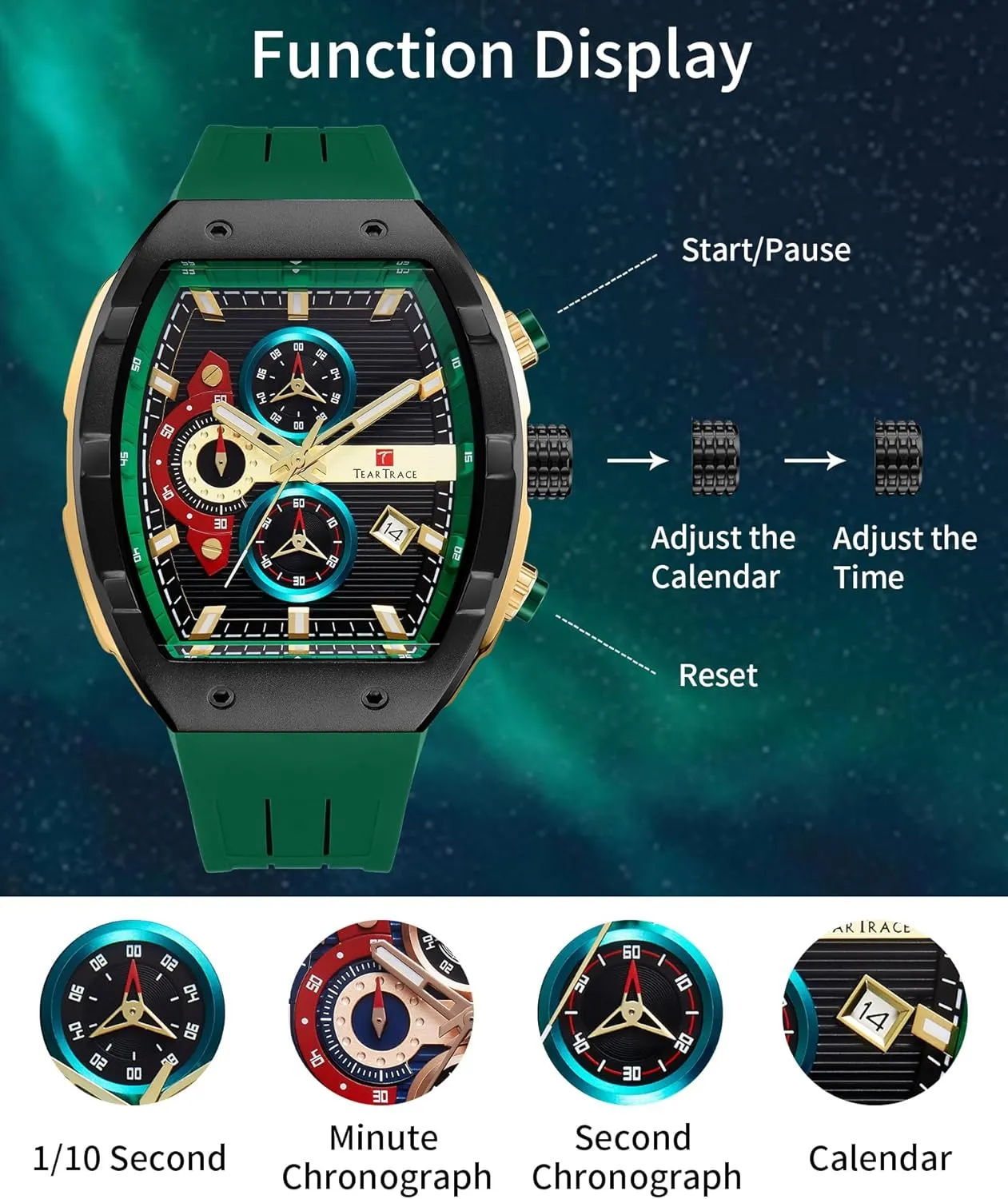 Watches for Men Analog Quartz Waterproof Sport Men’s Watch Tonneau Chronograph Luminous Fashionable Unique Casual Watch with Silicone Strap