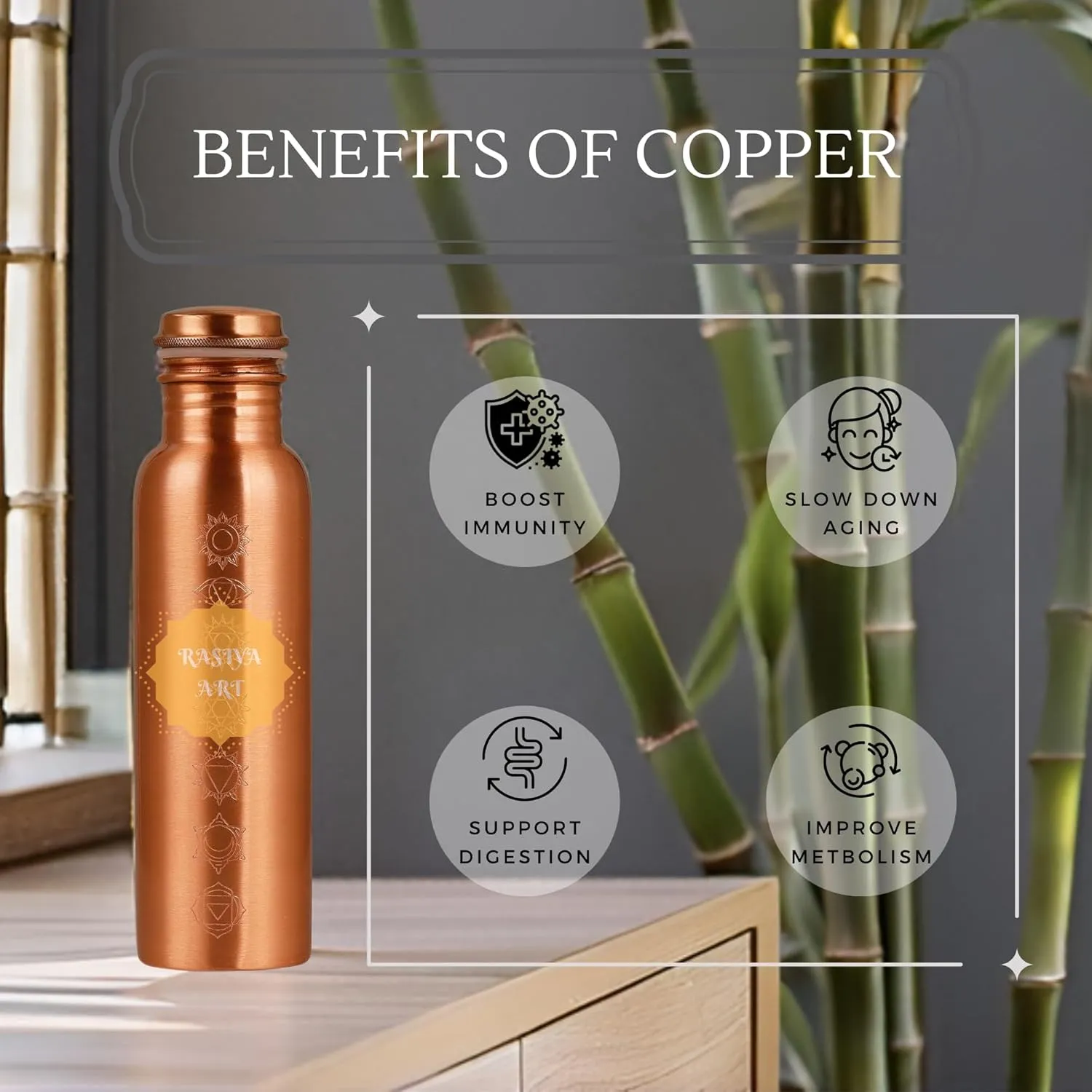 Water Bottle - 32 oz - BPA Free Non-Insulated Jointless Leakproof Durable Pure Copper Metal Bottles for Sports and Travel
