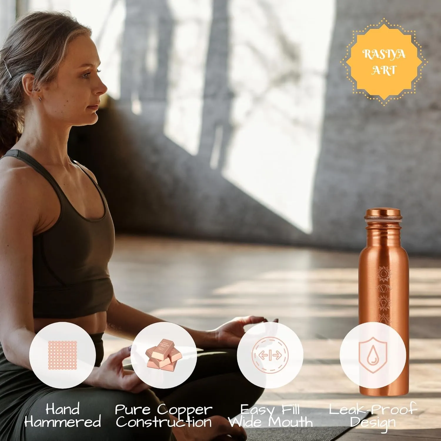 Water Bottle - 32 oz - BPA Free Non-Insulated Jointless Leakproof Durable Pure Copper Metal Bottles for Sports and Travel