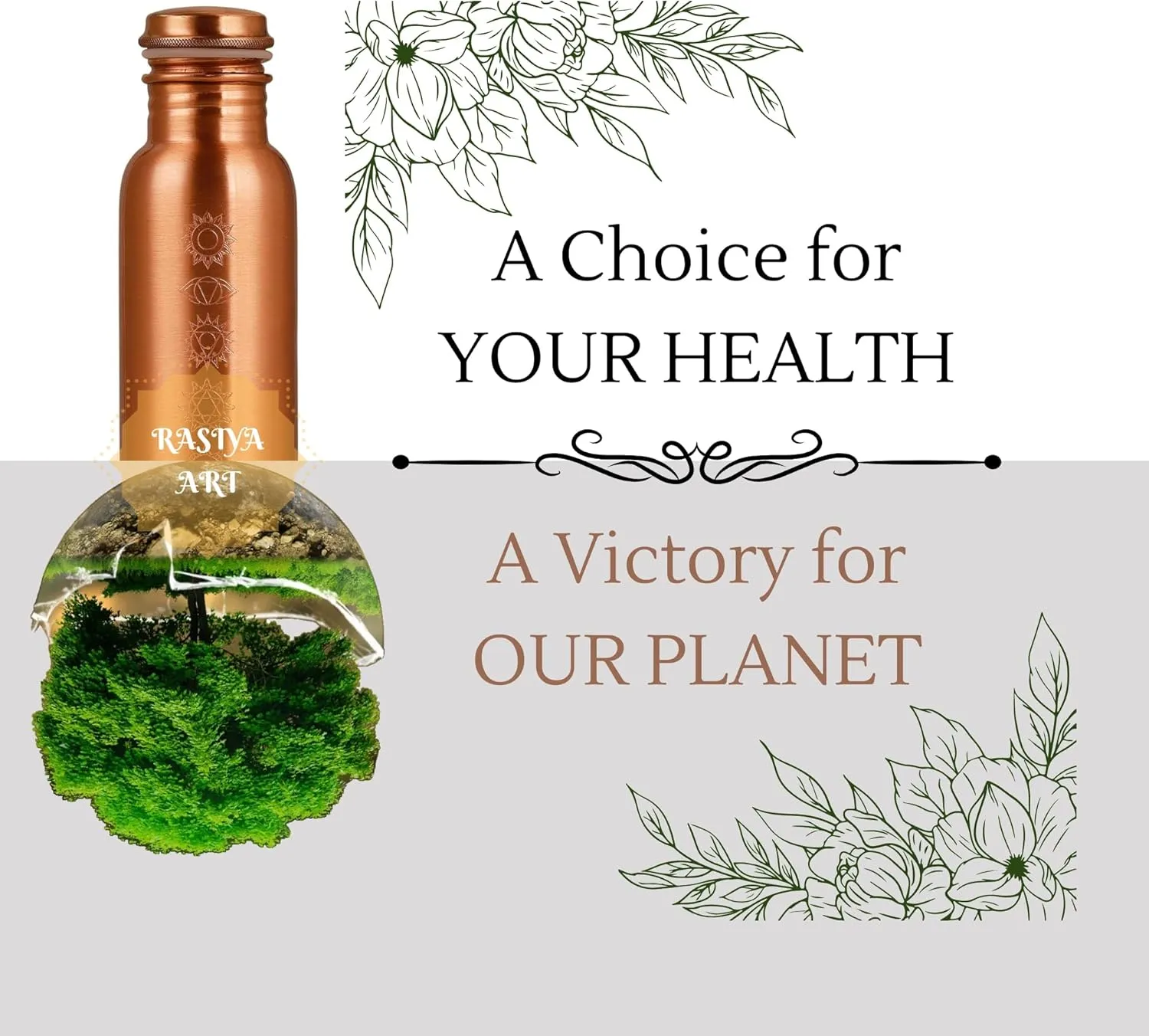 Water Bottle - 32 oz - BPA Free Non-Insulated Jointless Leakproof Durable Pure Copper Metal Bottles for Sports and Travel