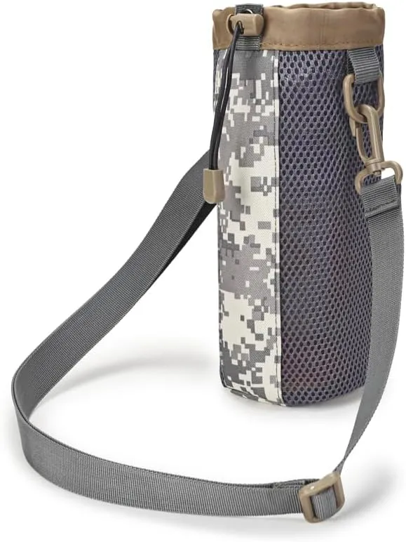 Water Bottle Bag Holder Outdoor Multi-use High Density Nylon Sleeve with Strap Insulated Water Bottle Carrier Sling Bag for Hiking Walking Travel (Grey)