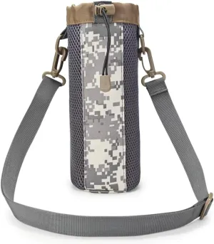 Water Bottle Bag Holder Outdoor Multi-use High Density Nylon Sleeve with Strap Insulated Water Bottle Carrier Sling Bag for Hiking Walking Travel (Grey)