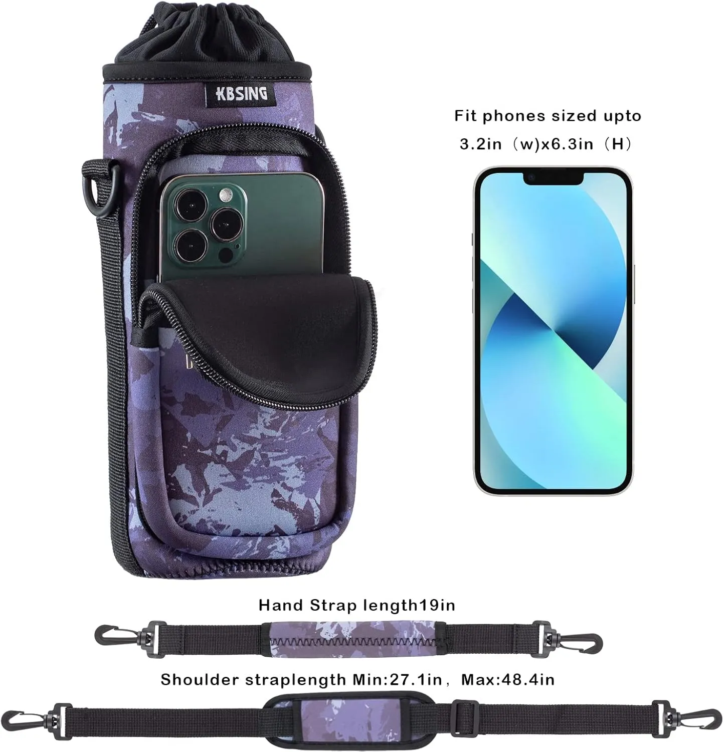 Water Bottle Carrier Holder Sling Bag Sleeve 25oz 32oz Crossbody Water Bottle Case Cover with Strap Pockets for Men/Women Walking Hiking Camping (25 oz, BS25-05)