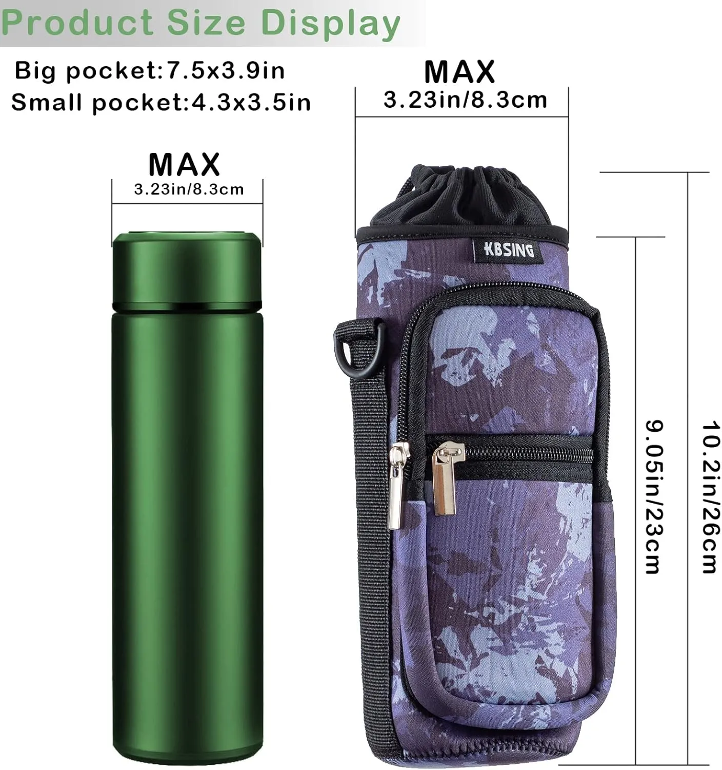 Water Bottle Carrier Holder Sling Bag Sleeve 25oz 32oz Crossbody Water Bottle Case Cover with Strap Pockets for Men/Women Walking Hiking Camping (25 oz, BS25-05)