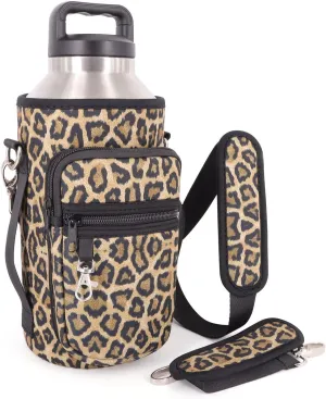 Water Bottle Holder Sling Bag Sleeve Carrier 32oz 40oz 64oz, Insulated Crossbody Water Bottle Case Cover with Padded Strap and 2 Pockets for Walking Hiking Camping