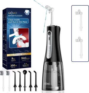 Water Flosser Cordless for Teeth, U-Shaped Flossing Head for 360° Deep Clean, 9 Jet Tips, 5 Modes&10 Pressures, 350ml Portable Electric Flosser, Rechargeable Oral Irrigator, Professional Dental Floss