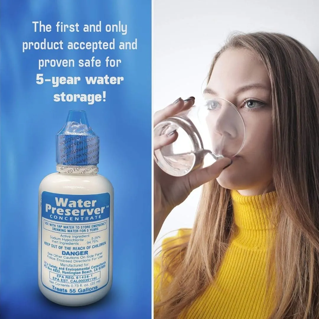 Water Preserver for 55 Gallon Water Tank - Purifies Water for Drinking for 5 Years - Ideal for Emergency Water Storage or Rain Collection - Survival Kit, Earthquake, Hurricane, Emergency Water-2 Pack