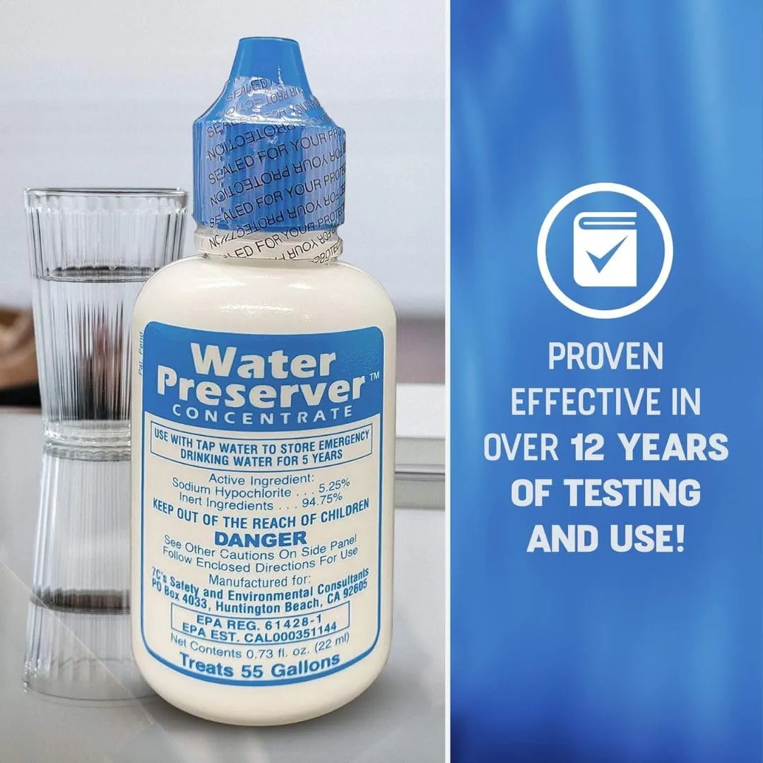 Water Preserver for 55 Gallon Water Tank - Purifies Water for Drinking for 5 Years - Ideal for Emergency Water Storage or Rain Collection - Survival Kit, Earthquake, Hurricane, Emergency Water-2 Pack