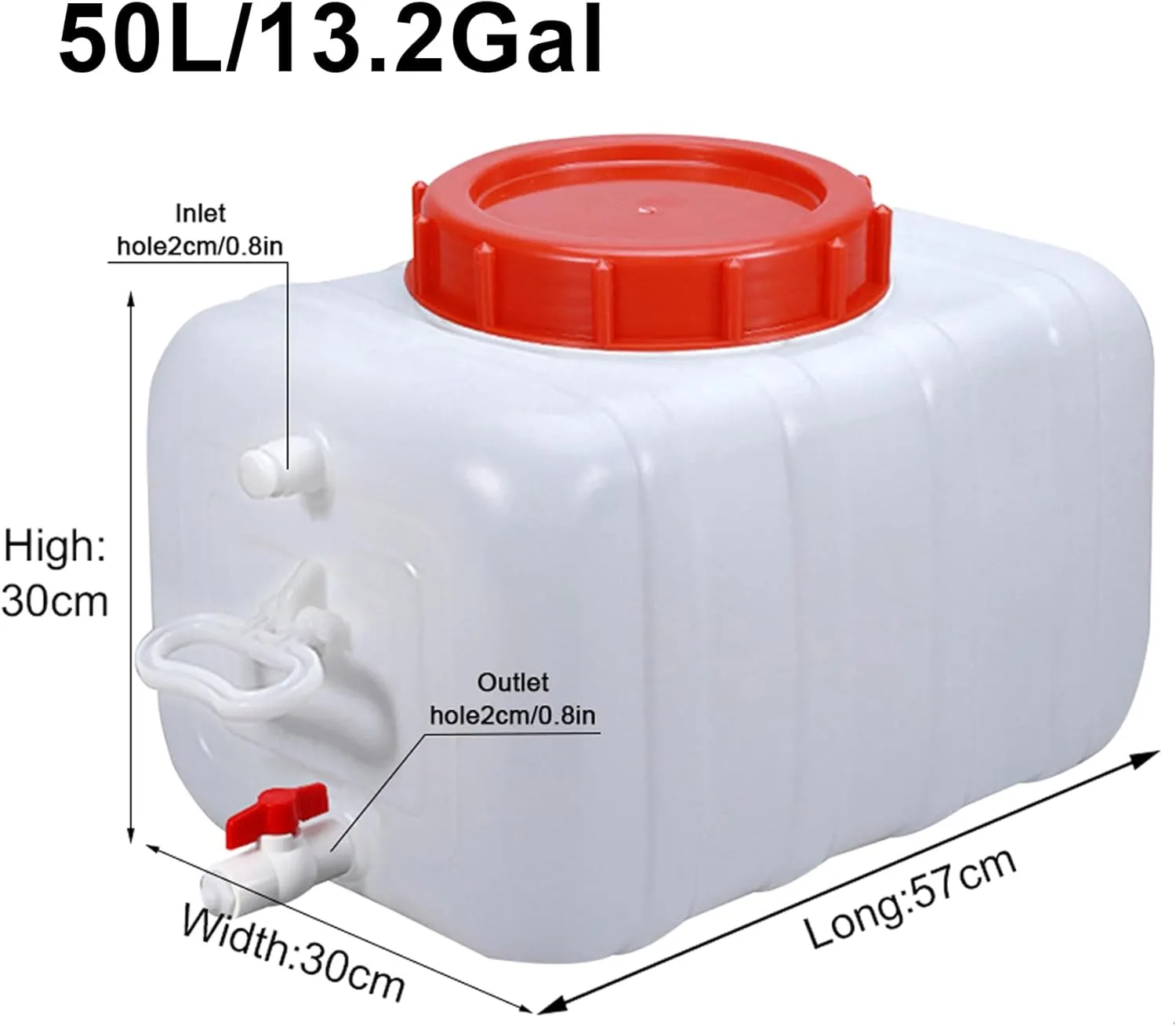 Water Storage Container Water Carrier 13/21/29/53 Gallon Large Capacity Water Tank with Tap and 3m Hose Portable Emergency Water Bucket for Vehicle Home Hiking Camping Outdoors(Size:50L/13.2Gallon)