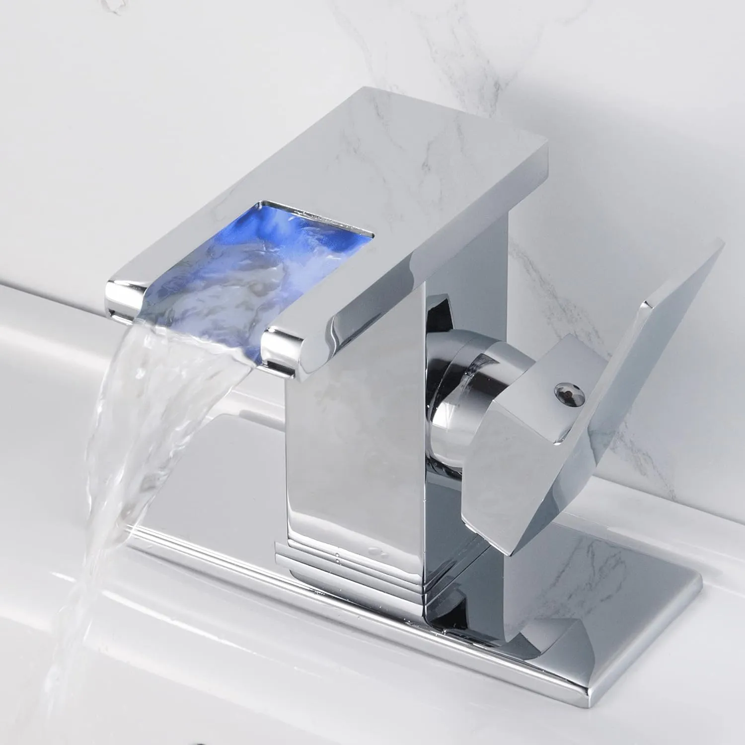 Waterfall Bathroom Faucet, LED Faucet Waterfall, Single Hole Bathroom Faucet, Waterfall Bathroom Sink Faucet, Bathroom Faucet with LED Light, Chrome LED Faucet