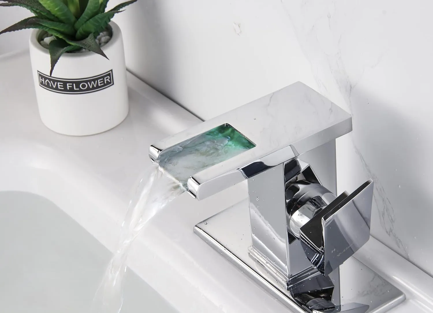 Waterfall Bathroom Faucet, LED Faucet Waterfall, Single Hole Bathroom Faucet, Waterfall Bathroom Sink Faucet, Bathroom Faucet with LED Light, Chrome LED Faucet