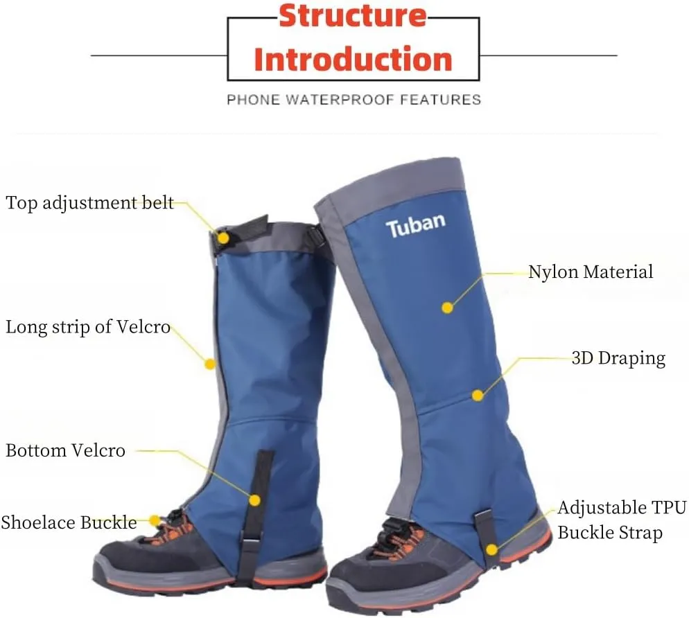 Waterproof Gaiters,Hiking Gaiters,Lightweight Adjustable Leg Gaiters for Men Women,Available in All Seasons,Hiking,Skiing,Mountain Climbing,etc.