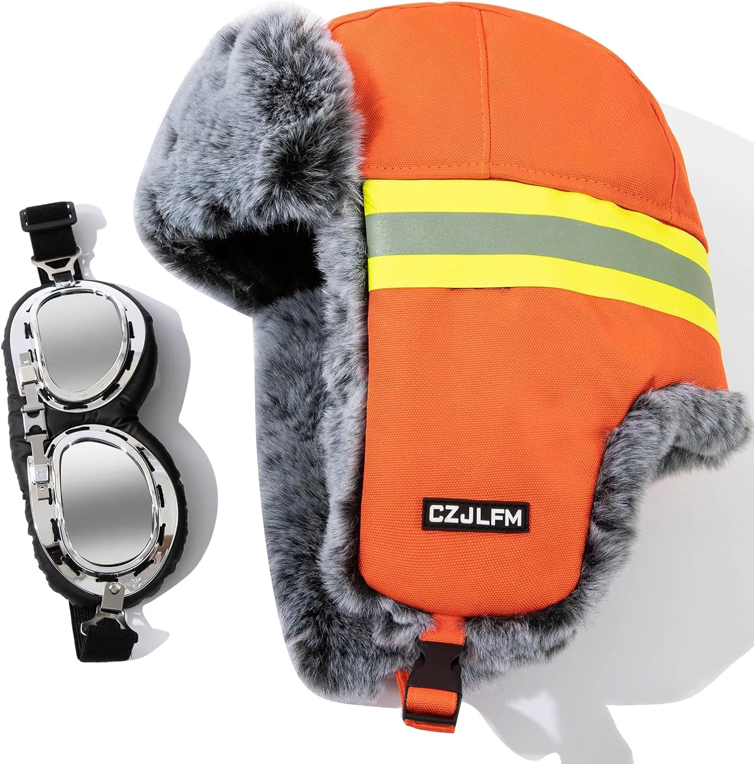 Waterproof Oversized Trapper Hat Aviator Hat with Goggles Ushanka Russian Hats Faux Fur Earflaps Trooper Pilot Cap