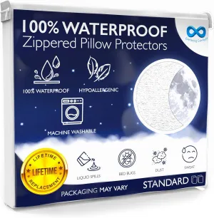 Waterproof Pillow Protector Standard (4-Pack) - Zippered, Hypoallergenic, Dust Mite & Bed Bug Proof, Allergy Pillow Covers