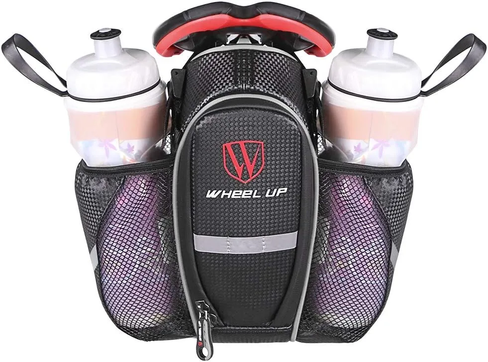 Waterproof Rear Under Seat Bike Saddle Bag, Double Pouch Bicycle Tail Pocket with Reflective Strip for MTB Mountain City Road Bike Water Bottle/Repair Tools Kit