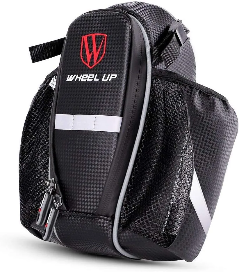 Waterproof Rear Under Seat Bike Saddle Bag, Double Pouch Bicycle Tail Pocket with Reflective Strip for MTB Mountain City Road Bike Water Bottle/Repair Tools Kit