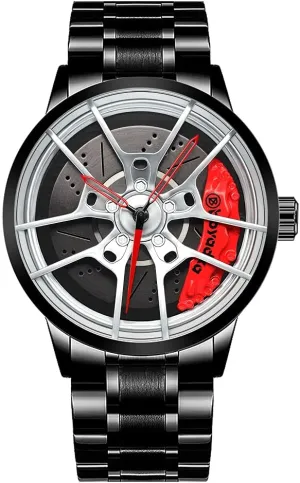 Waterproof Stainless Steel Japanese Quartz Wrist Watch With Wheel Rim Hub Design for Car Enthusiasts - Men's Sports Watches